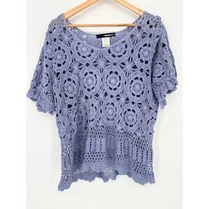 Denim 24/7 Lavender Crochet Scoop Neck Sweater